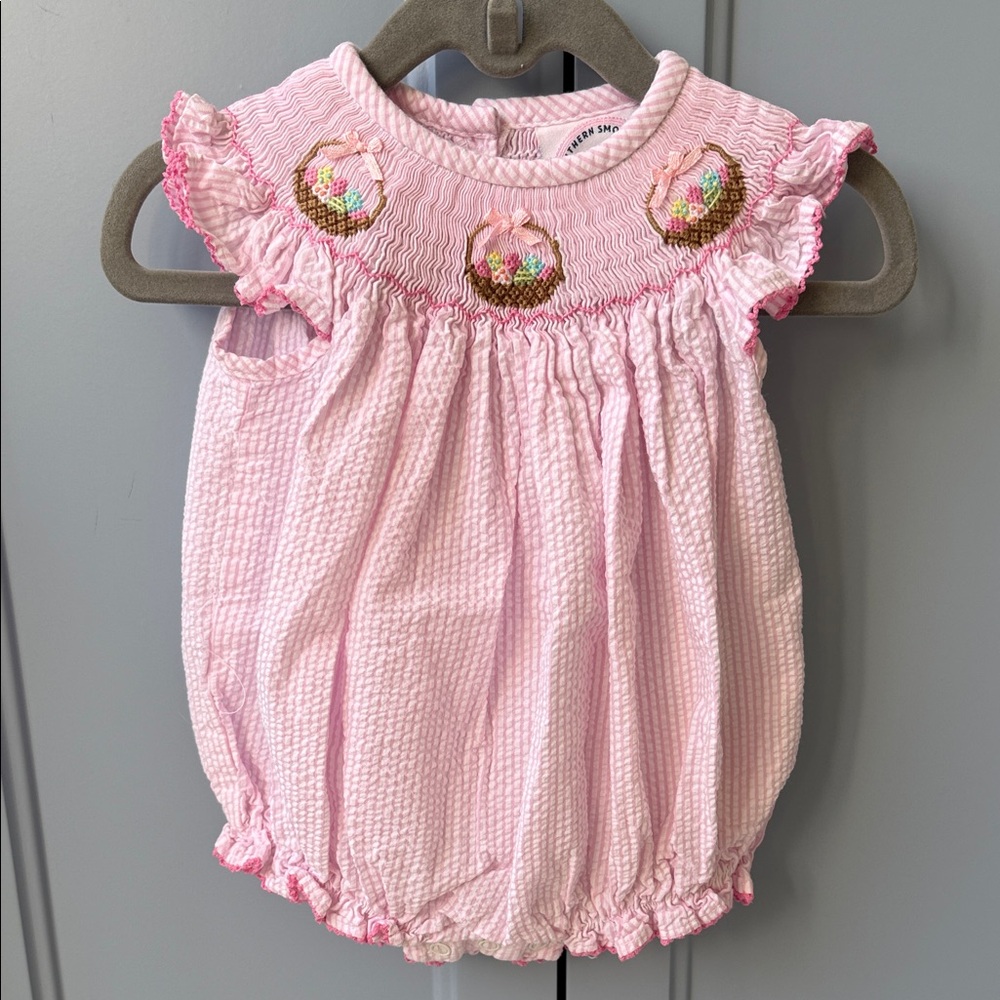Pink Smocked Easter Basket Bubble Romper